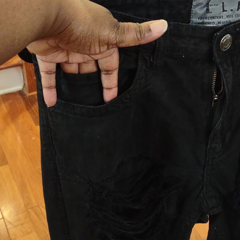 L.A.B Destroyed Ripped Raw Denim Jeans - Picture 9 of 13